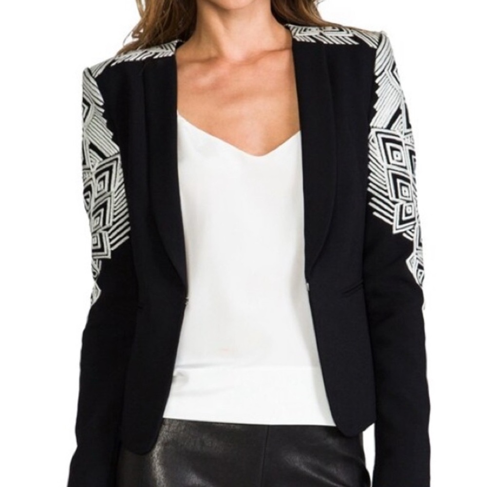 BCBGMaxAzria Abram Embroidered Sleeve Cropped Blazer